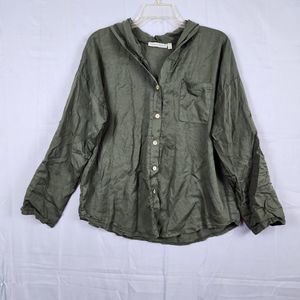 Tempo Paris Hooded Button Shirt Star Embellished Roll Tab Sleeves Size M Italy